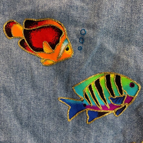 Apache Denim Vest Size with Glittery Fish Embellishments X Large - Picture 12 of 12